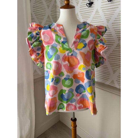 Emily McCarthy Women’s Large Candy Cheetah Ruffle Sleeve Top - Picture 1 of 5